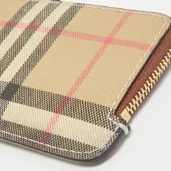 Burberry Brown/Beige House Check Coated Canvas and Leather Zip Card Case