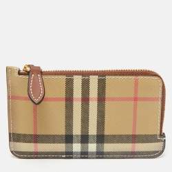 Burberry Brown/Beige House Check Coated Canvas and Leather Zip Card Case