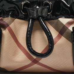Burberry Beige/Black Nova Check PVC and Patent Leather Front Pocket Bag
