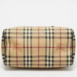 Burberry Beige/Brown Haymarket Check PVC and Leather Chester Boston Bag