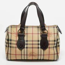Burberry Beige/Brown Haymarket Check PVC and Leather Chester Boston Bag