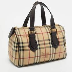 Burberry Beige/Brown Haymarket Check PVC and Leather Chester Boston Bag