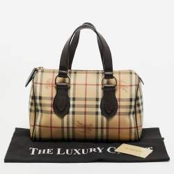 Burberry Beige/Brown Haymarket Check PVC and Leather Chester Boston Bag