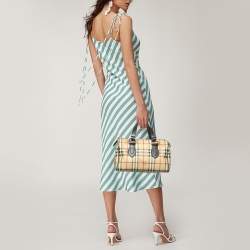 Burberry Beige/Brown Haymarket Check PVC and Leather Chester Boston Bag