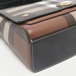 Burberry Dark Birch Brown Giant E-Check Canvas and Leather Note Crossbody Bag