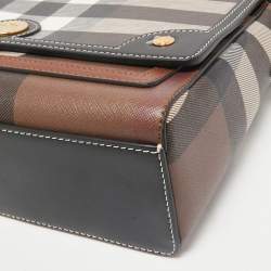Burberry Dark Birch Brown Giant E-Check Canvas and Leather Note Crossbody Bag