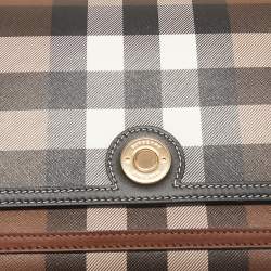 Burberry Dark Birch Brown Giant E-Check Canvas and Leather Note Crossbody Bag