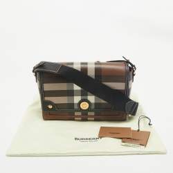 Burberry Dark Birch Brown Giant E-Check Canvas and Leather Note Crossbody Bag