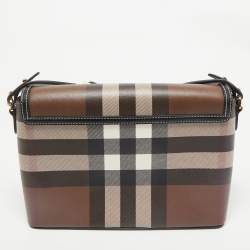 Burberry Dark Birch Brown Giant E-Check Canvas and Leather Note Crossbody Bag