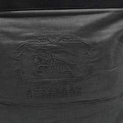 Burberry Black/Grey Logo Embroidered Fabric and Leather Flat Tote