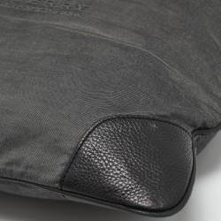 Burberry Black/Grey Logo Embroidered Fabric and Leather Flat Tote