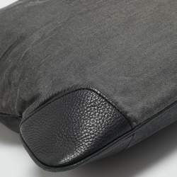 Burberry Black/Grey Logo Embroidered Fabric and Leather Flat Tote