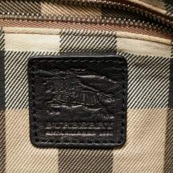 Burberry Black/Grey Logo Embroidered Fabric and Leather Flat Tote
