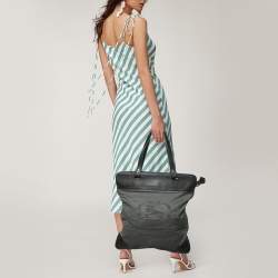 Burberry Black/Grey Logo Embroidered Fabric and Leather Flat Tote