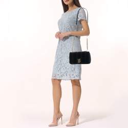 Burberry Navy Blue Quilted Velvet Small Lola Chain Shoulder Bag