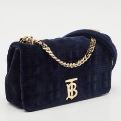 Burberry Navy Blue Quilted Velvet Small Lola Chain Shoulder Bag