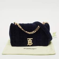 Burberry Navy Blue Quilted Velvet Small Lola Chain Shoulder Bag