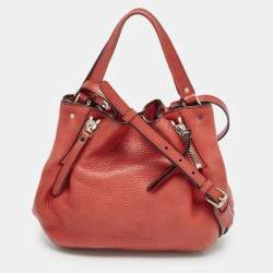 Burberry Red Leather and House Check Canvas Small Brit Maidstone Peek Bag