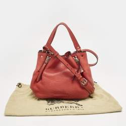 Burberry Red Leather and House Check Canvas Small Brit Maidstone Peek Bag