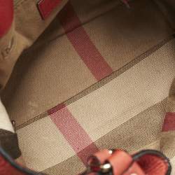 Burberry Red Leather and House Check Canvas Small Brit Maidstone Peek Bag