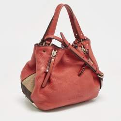 Burberry Red Leather and House Check Canvas Small Brit Maidstone Peek Bag