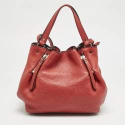 Burberry Red Leather and House Check Canvas Small Brit Maidstone Peek Bag