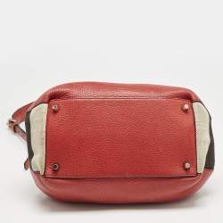 Burberry Red Leather and House Check Canvas Small Brit Maidstone Peek Bag
