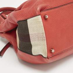 Burberry Red Leather and House Check Canvas Small Brit Maidstone Peek Bag