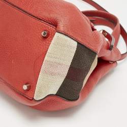 Burberry Red Leather and House Check Canvas Small Brit Maidstone Peek Bag
