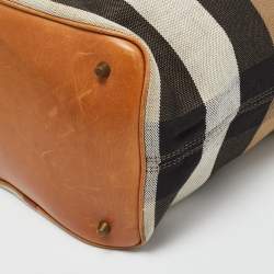 Burberry Brown/Beige House Check Canvas Leather Susanna Bucket Bag