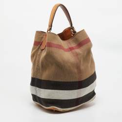Burberry Brown/Beige House Check Canvas Leather Susanna Bucket Bag