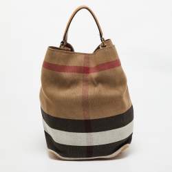 Burberry Brown/Beige House Check Canvas Leather Susanna Bucket Bag
