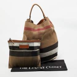 Burberry Brown/Beige House Check Canvas Leather Susanna Bucket Bag