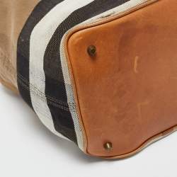 Burberry Brown/Beige House Check Canvas Leather Susanna Bucket Bag