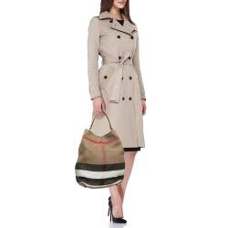 Burberry Brown/Beige House Check Canvas Leather Susanna Bucket Bag