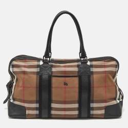 Burberry Brown/Black House Check Canvas and Leather Duffel Bag