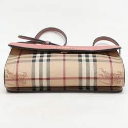 Burberry Pink/Beige Haymarket PVC and Leather Loxley Crossbody Bag