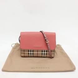Burberry Pink/Beige Haymarket PVC and Leather Loxley Crossbody Bag