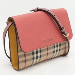 Burberry Pink/Beige Haymarket PVC and Leather Loxley Crossbody Bag