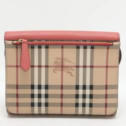 Burberry Pink/Beige Haymarket PVC and Leather Loxley Crossbody Bag