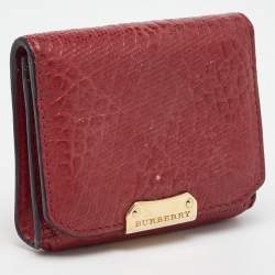  Burberry Dark Red Textured Leather Business Card Holder