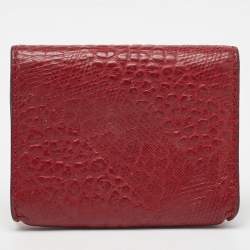  Burberry Dark Red Textured Leather Business Card Holder