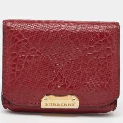  Burberry Dark Red Textured Leather Business Card Holder