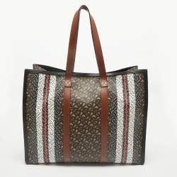 Burberry Multicolor Monogram Stripe E-Canvas Portrait Tote