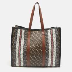 Burberry Multicolor Monogram Stripe E-Canvas Portrait Tote