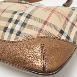 Burberry Bronze/Beige Haymarket Check PVC and Leather Hartham Crossbody Bag