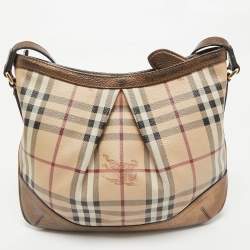 Burberry Bronze/Beige Haymarket Check PVC and Leather Hartham Crossbody Bag