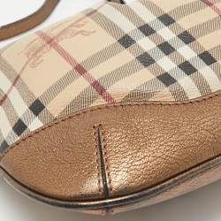 Burberry Bronze/Beige Haymarket Check PVC and Leather Hartham Crossbody Bag