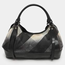 Burberry Black/Grey Mega Check Canvas and Leather Tote
