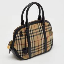 Burberry Beige/Black Haymarket Check Canvas and Leather Orchard Bowler Bag